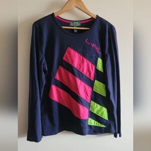 Vtg Ralph Lauren Geometric Colorblock Top, Women's XL, Navy, pink & Green.